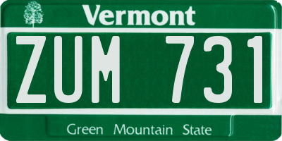 VT license plate ZUM731