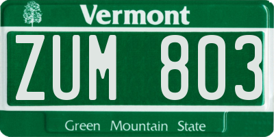 VT license plate ZUM803