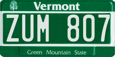 VT license plate ZUM807