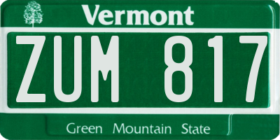 VT license plate ZUM817