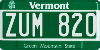 VT license plate ZUM820