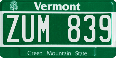 VT license plate ZUM839