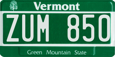 VT license plate ZUM850