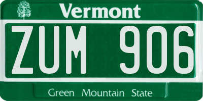VT license plate ZUM906