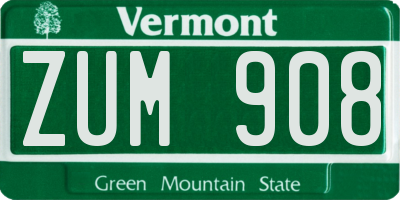 VT license plate ZUM908