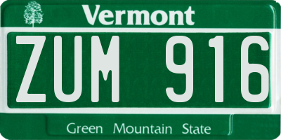 VT license plate ZUM916