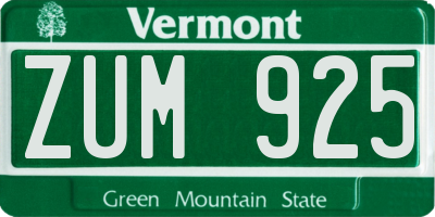 VT license plate ZUM925