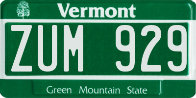 VT license plate ZUM929