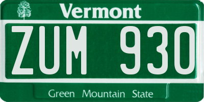 VT license plate ZUM930