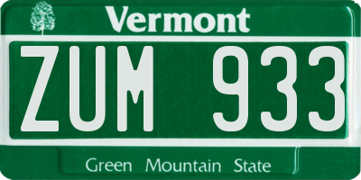 VT license plate ZUM933