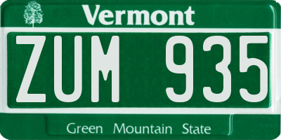 VT license plate ZUM935