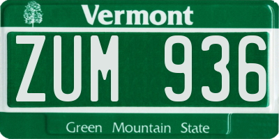 VT license plate ZUM936
