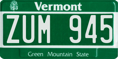 VT license plate ZUM945