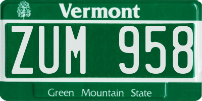 VT license plate ZUM958