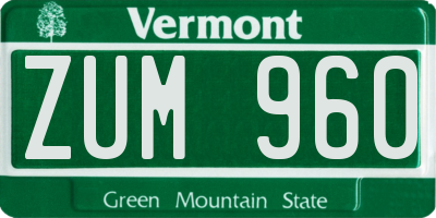 VT license plate ZUM960