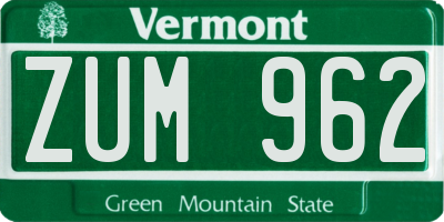 VT license plate ZUM962