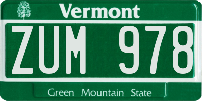 VT license plate ZUM978