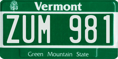 VT license plate ZUM981
