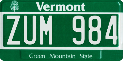 VT license plate ZUM984