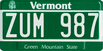 VT license plate ZUM987