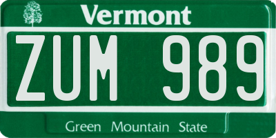 VT license plate ZUM989
