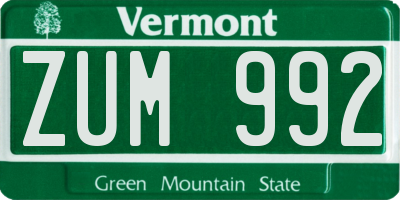 VT license plate ZUM992