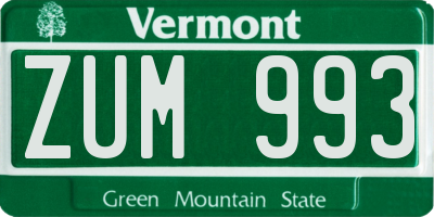 VT license plate ZUM993