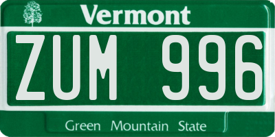 VT license plate ZUM996