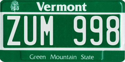VT license plate ZUM998