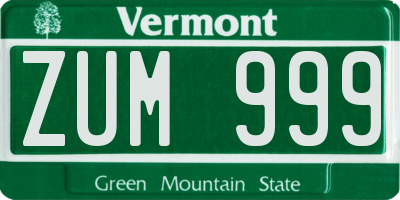 VT license plate ZUM999