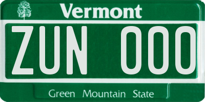VT license plate ZUN000
