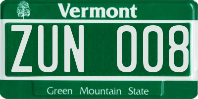 VT license plate ZUN008