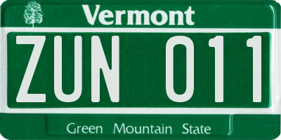 VT license plate ZUN011