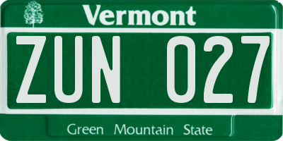 VT license plate ZUN027