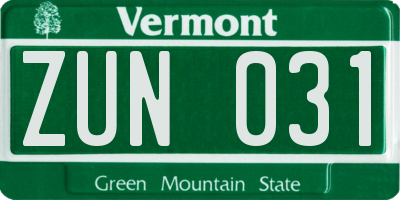 VT license plate ZUN031