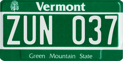 VT license plate ZUN037