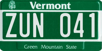VT license plate ZUN041