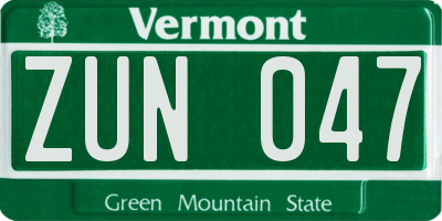 VT license plate ZUN047