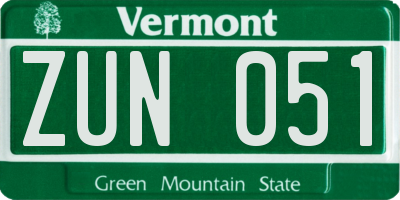 VT license plate ZUN051