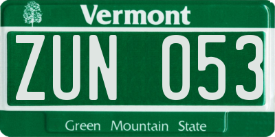 VT license plate ZUN053