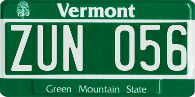 VT license plate ZUN056