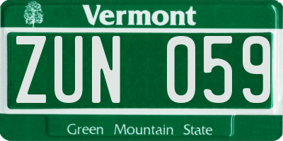 VT license plate ZUN059