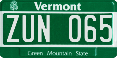 VT license plate ZUN065