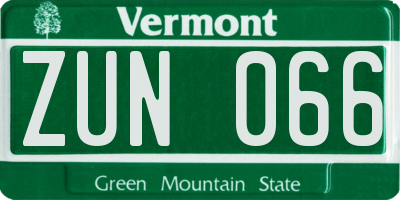 VT license plate ZUN066