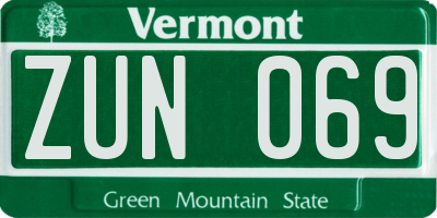 VT license plate ZUN069