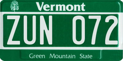 VT license plate ZUN072
