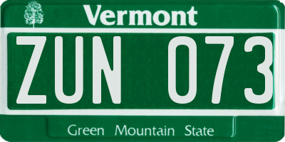VT license plate ZUN073