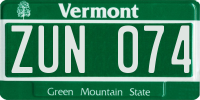 VT license plate ZUN074