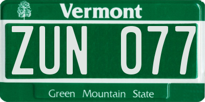 VT license plate ZUN077