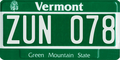 VT license plate ZUN078